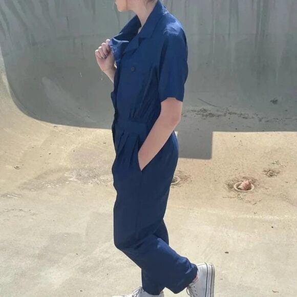 Vintage 1980s–90s Navy Blue Jumpsuit Romper – Laura & Jayme Elastic‑Waist One‑Pi - Picture 3 of 8